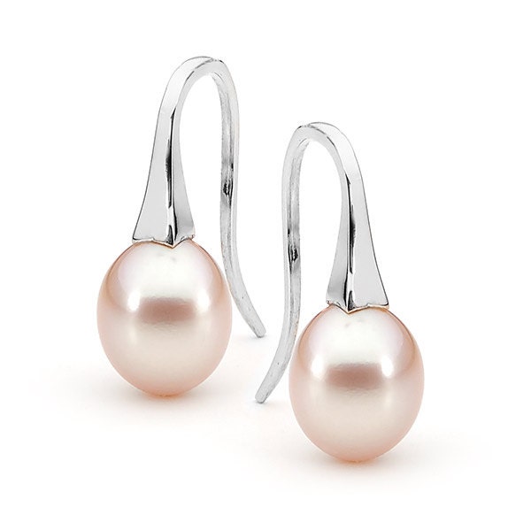 Sterling Silver Pink Freshwater Pearl Earrings, pink drop pearl earrings