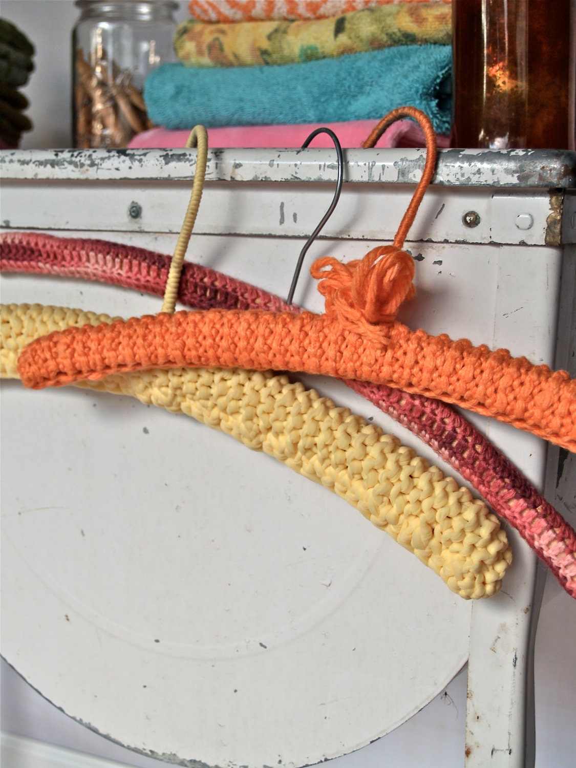 Set of 3 Vintage Crocheted Hangers in Fresh Colors