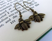 Jackets. Bee Earrings.  Antiqued Brass Dangle Earrings.