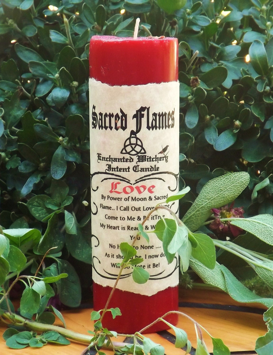 Love. Sacred Flames. Enchanted Witchery Intent Candle Affirmations. Love Drawing Spell Candle