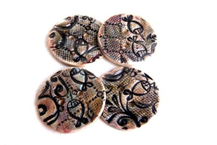 porcelain buttons flower buds and tendrils set of 4