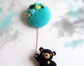 Flying Black Bear, Hand Felted Brooch, Animal Jewelry, Bear Brooch,Wool Accessories, (MADE TO ORDER)