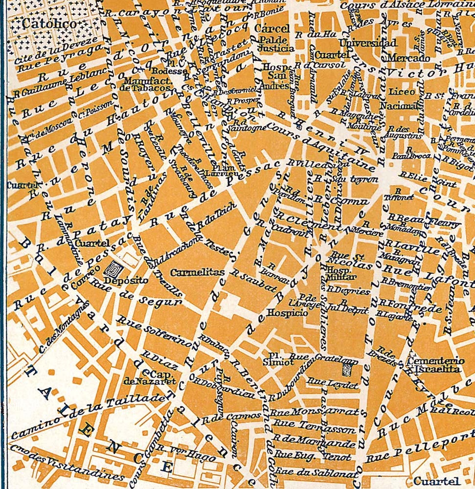 Bordeaux France Vintage City Map Street Plan1920s