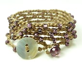 Beautiful bead crochet purple 5 wrap bracelet or double necklace, gorgeous grape purple, boho chic, wear alone or with others.