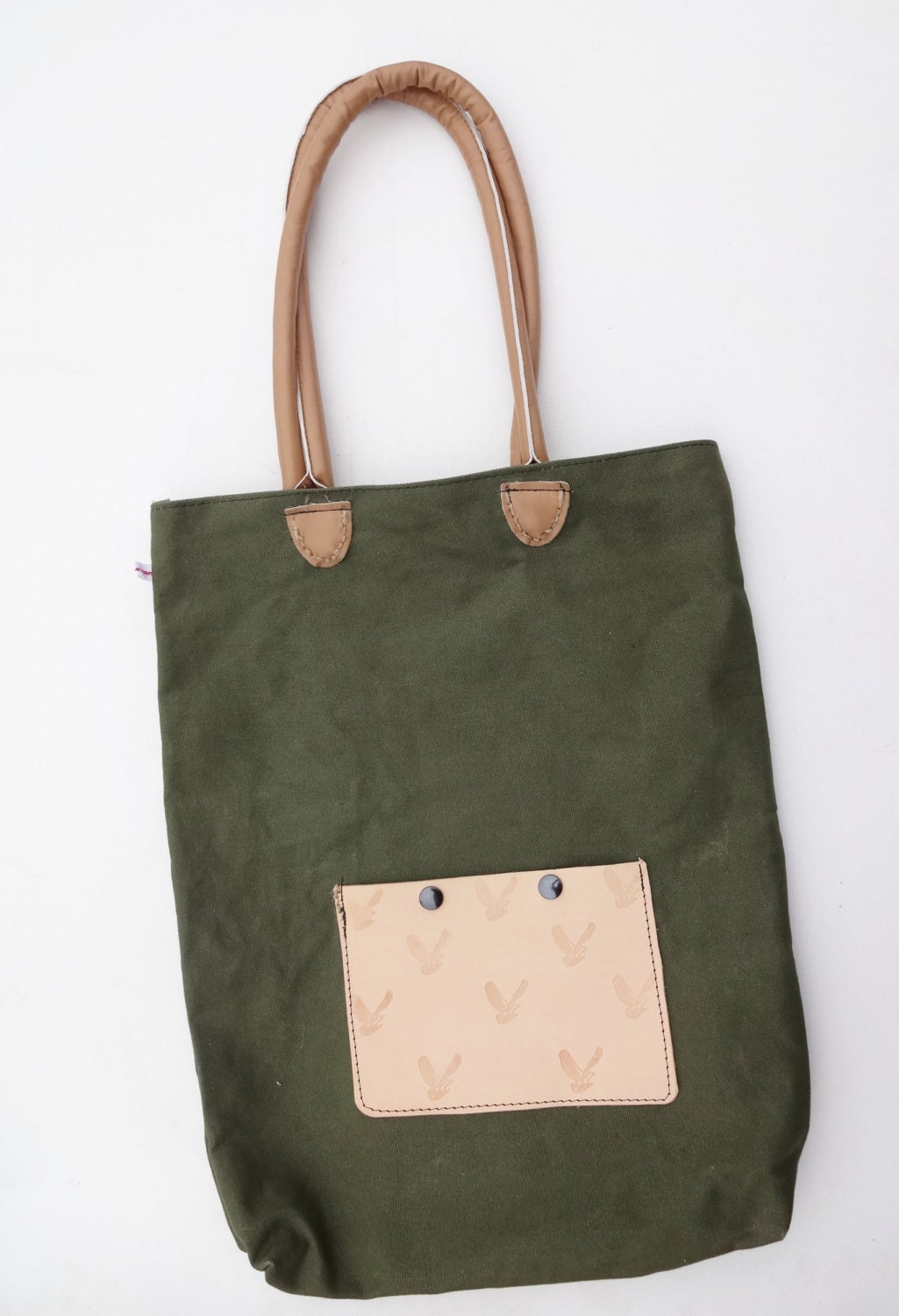 canvas tote leather eagle pocket