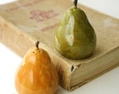 Porcelain Salt & Pepper Shakers - Pears Handmade Sculptures - Kitchen Table Home Decor - OOAK Olive Green Moss Butternut Yellow