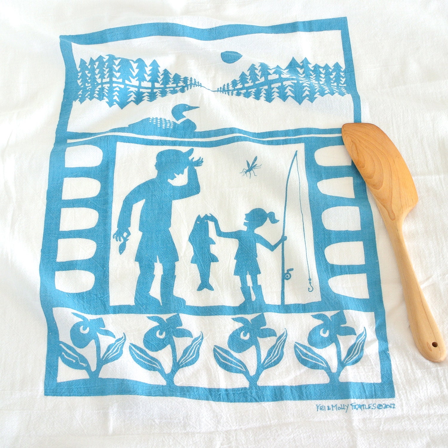 Flour Sack Dish Towel - North Woods: Green, Raspberry,  or Turquoise