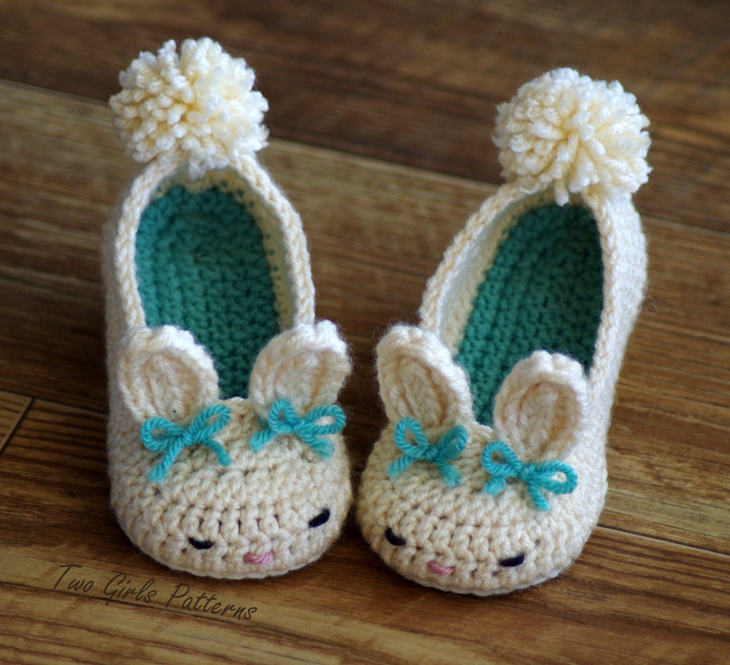 Toddler Bunny Slippers Tot Hops Toddler Crochet Pattern - Childrens shoe Sizes 4 - 9 - ALL 6 Sizes Included - Number 214 Instant Download