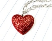 red heart necklace - red heart jewelry - red heart pendant - heart necklace - valentines day gift - valentines - red glitter heart necklace