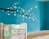 plum blossom Floral with Flying Birds -cherry blossom decal,wall decal tree decal nursery wall decal baby wall decal children wall decal
