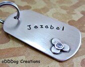 custom dog tag / large / military / nickel silver / brushed / sterling silver flower with cz  : The Pretty Tuff