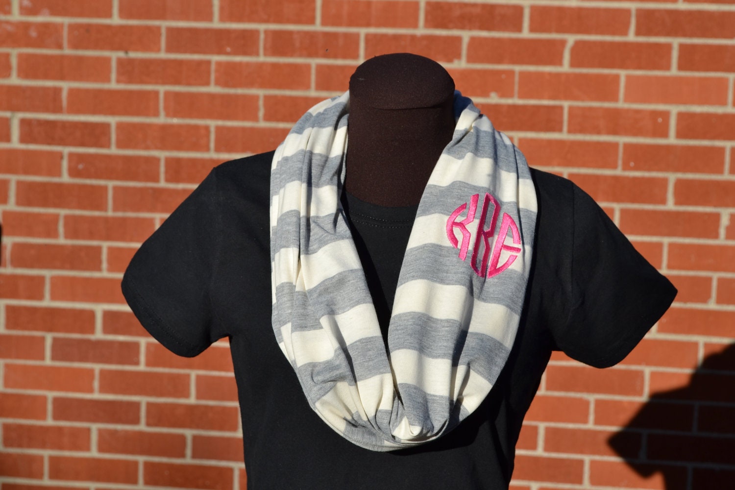 Monogrammed Infinity Scarf Game Day Gray and Natural Stripe Knit Jersey