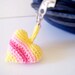 Yellow striped heart plush key chain on short cord / heart keychain