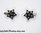 Pair Cyber Flower hair clips - Tranparent and black PVC silver studs gothic industrial