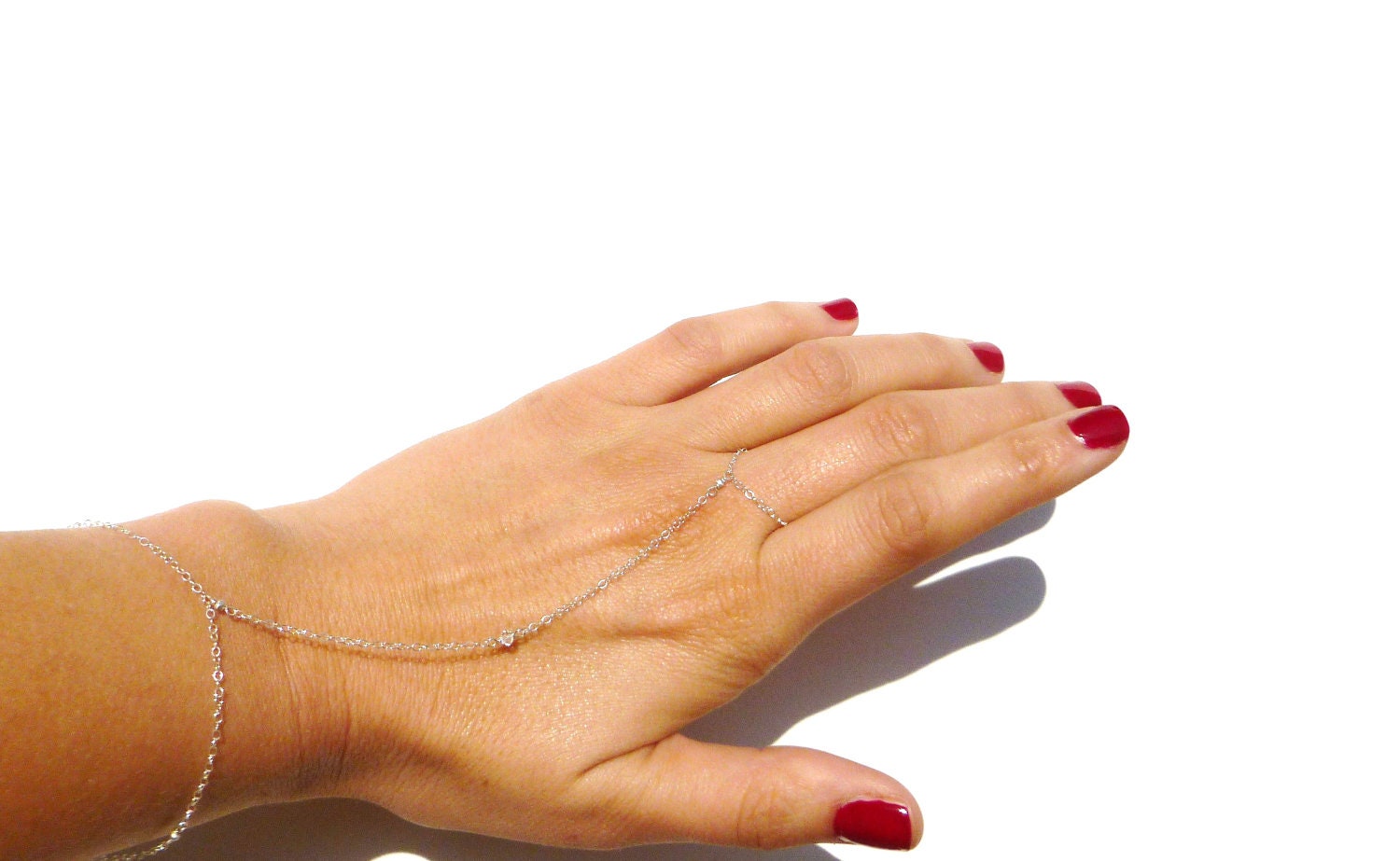 Slave Bracelet, Sterling Silver Chain, Bracelet Ring, Swarovski Crystal, Middle Eastern Jewelry, Wedding Jewelry, Delicate