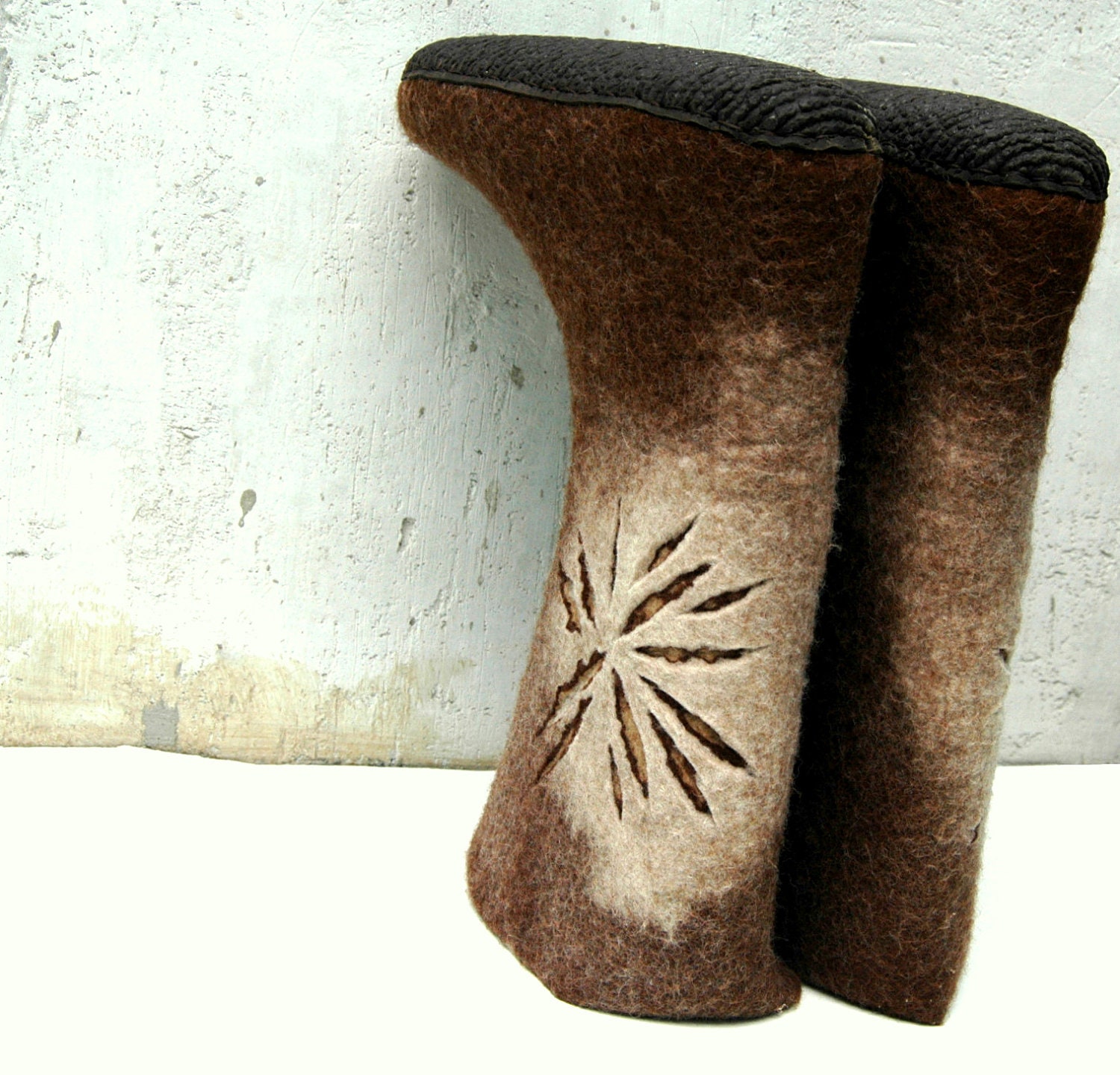 Hand felted women boots Coffee and Sun