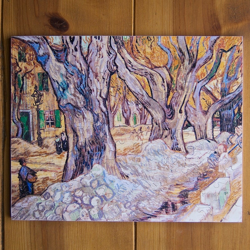 Jigsaw Puzzle, Handmade, Wooden, 112 pieces - "Large Plane Trees" by Vincent van Gogh (1889)