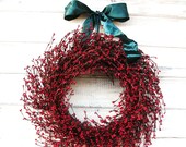 SCENTED RASPBERRY VANILLA-Red Berry Door Wreath-Summer Wreath-Rustic Home Decor-Patriotic Wreath-Custom-Choose Scent and Ribbon