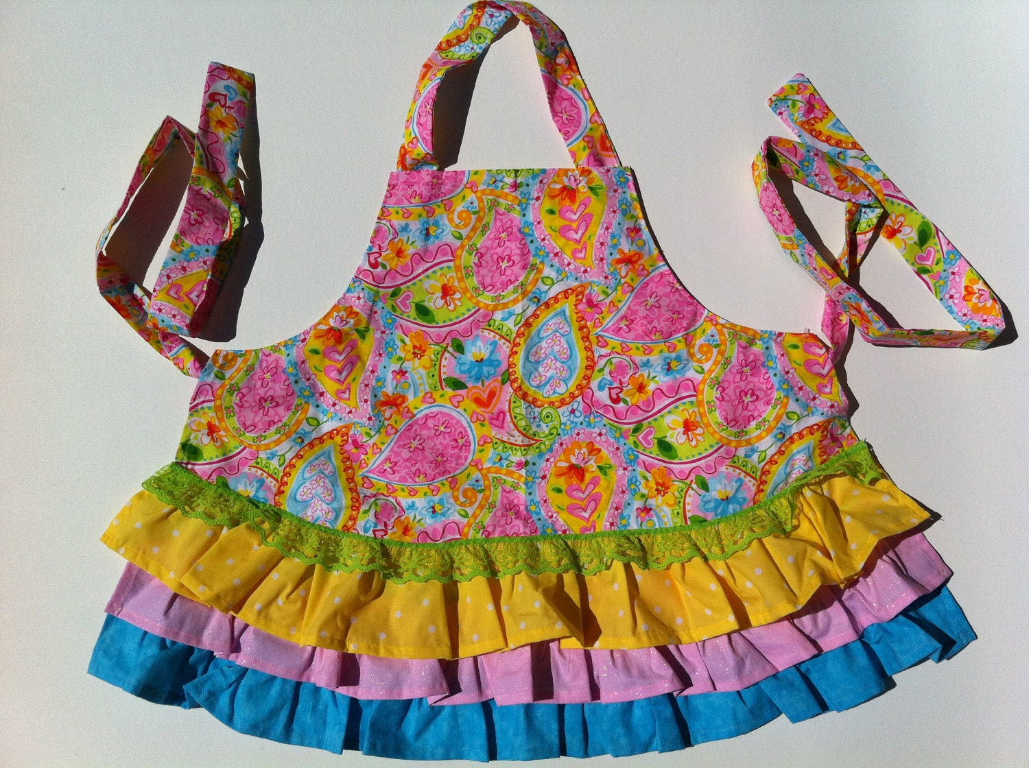 Girls Toddlers Paisley Ruffled Apron (sz 3-4)