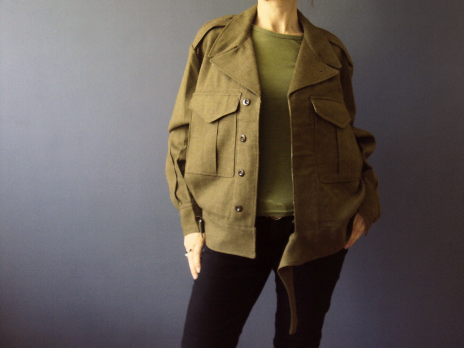 Vintage 50s Khaki Green Australian Army Jacket Military Wool Jacket Mens Womens