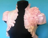 Bridal Bolero Jacket Shrug Wedding  Pink Nuno felted. Wool and silk. Shimmer pearls.PINK PEONY.