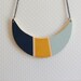 wood moon necklace - crescent moon necklace - color block - gold, navy blue, light blue - oxidized silver chain
