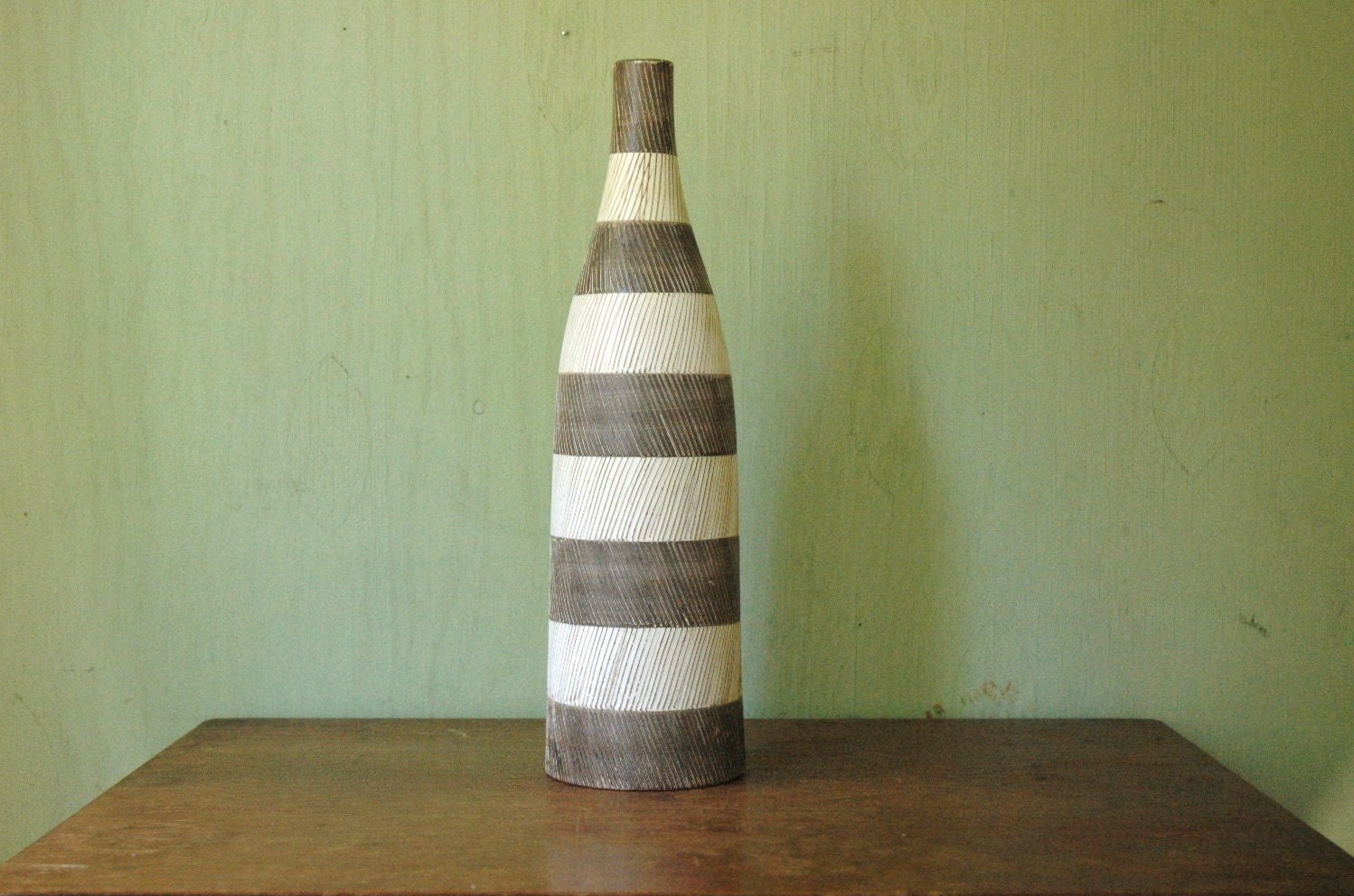 Mid Century Modern Bitossi Striped Sgraffito Vase Designed By Aldo Londi For Raymor