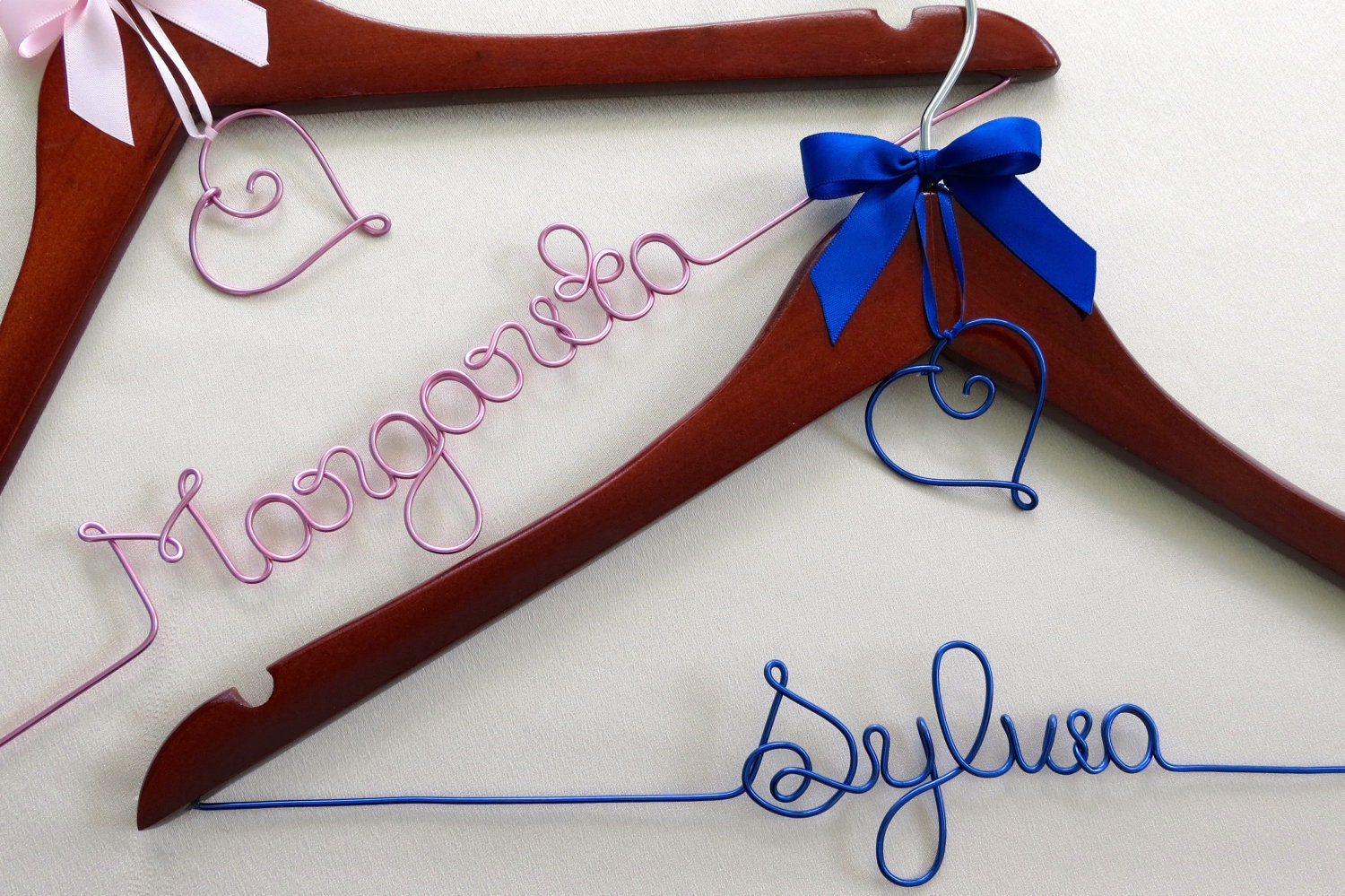 SALE Personalized Hanger with Colored Wire and Heart Charm, Wedding Gift, Name Hanger, Custom Hanger, Shower Gift
