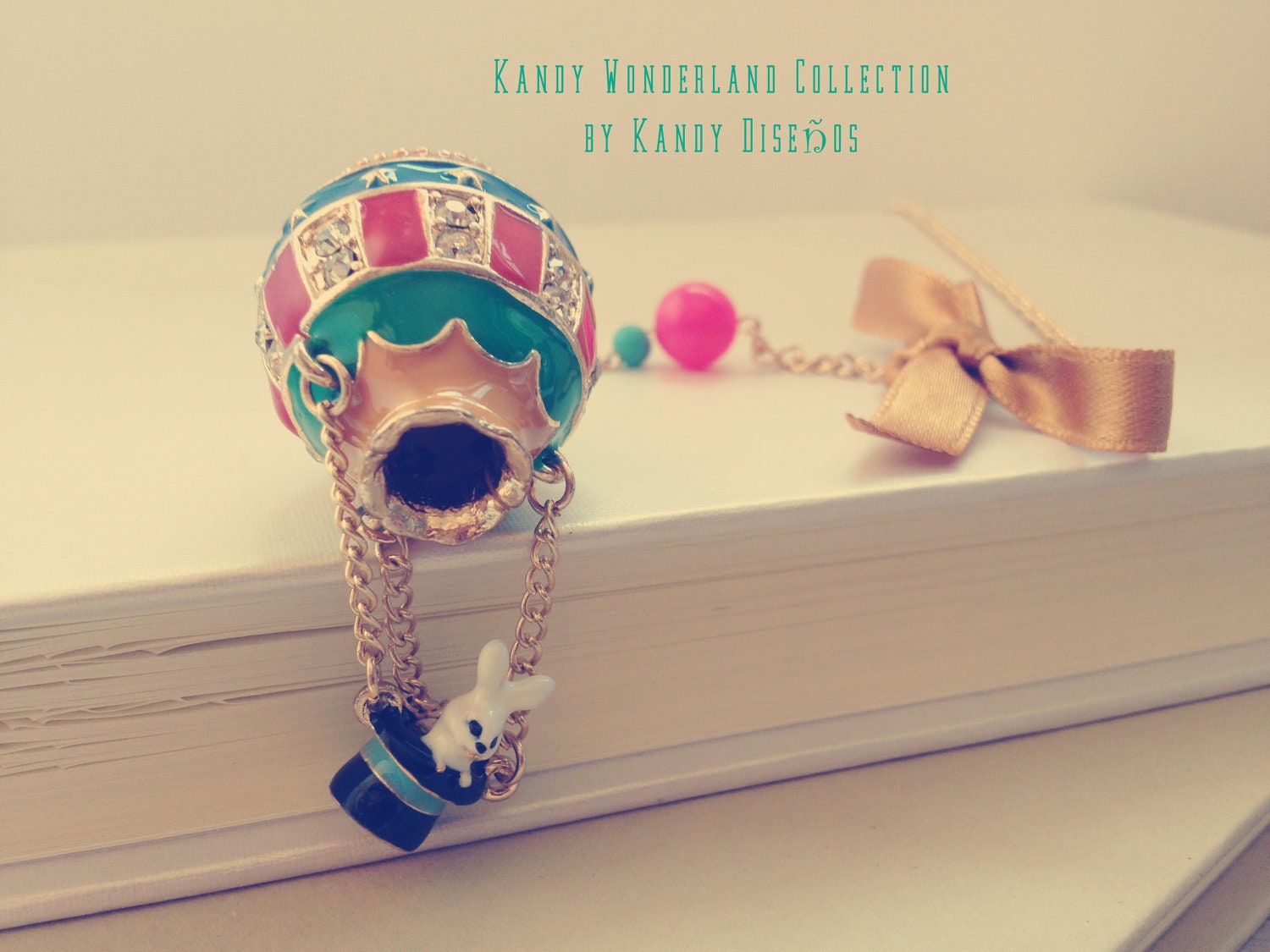 Hot Air Balloon necklace. Bunny magician's hat Vintage necklace. Circus Necklace. Dreamy Happy Gifts