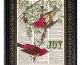 Christmas Decor, Holiday Home, Decor, RED BIRD JOY, 8x10 vintage dictionary art print