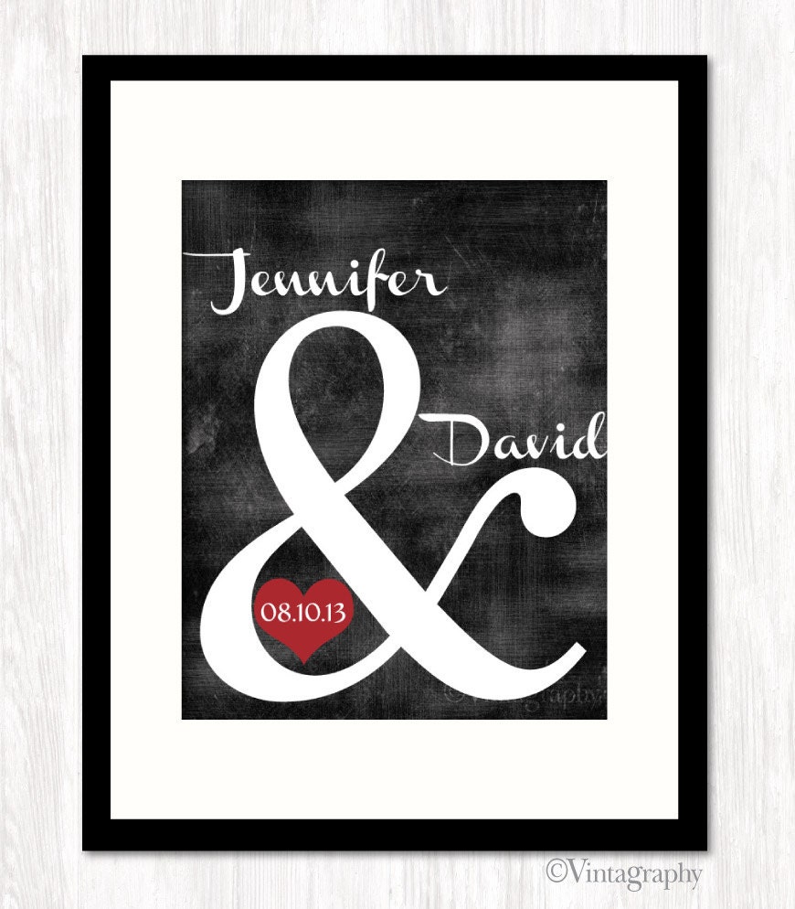 Personalized Wedding Gift, Ampersand Print, Custom Wedding Gift, Couples Name, Wedding or Anniversary Date, CHOOSE COLOR, 8x10