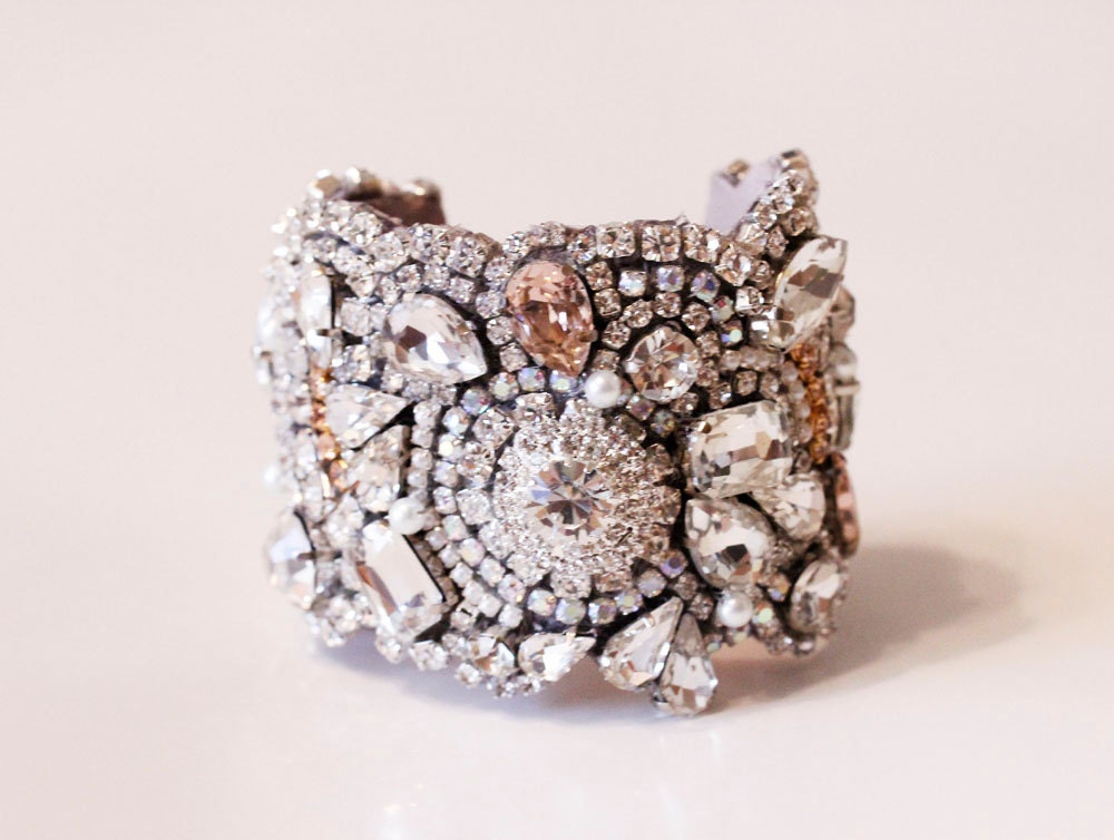 Champagne Crystal Cuff with Rhinestone Clasp