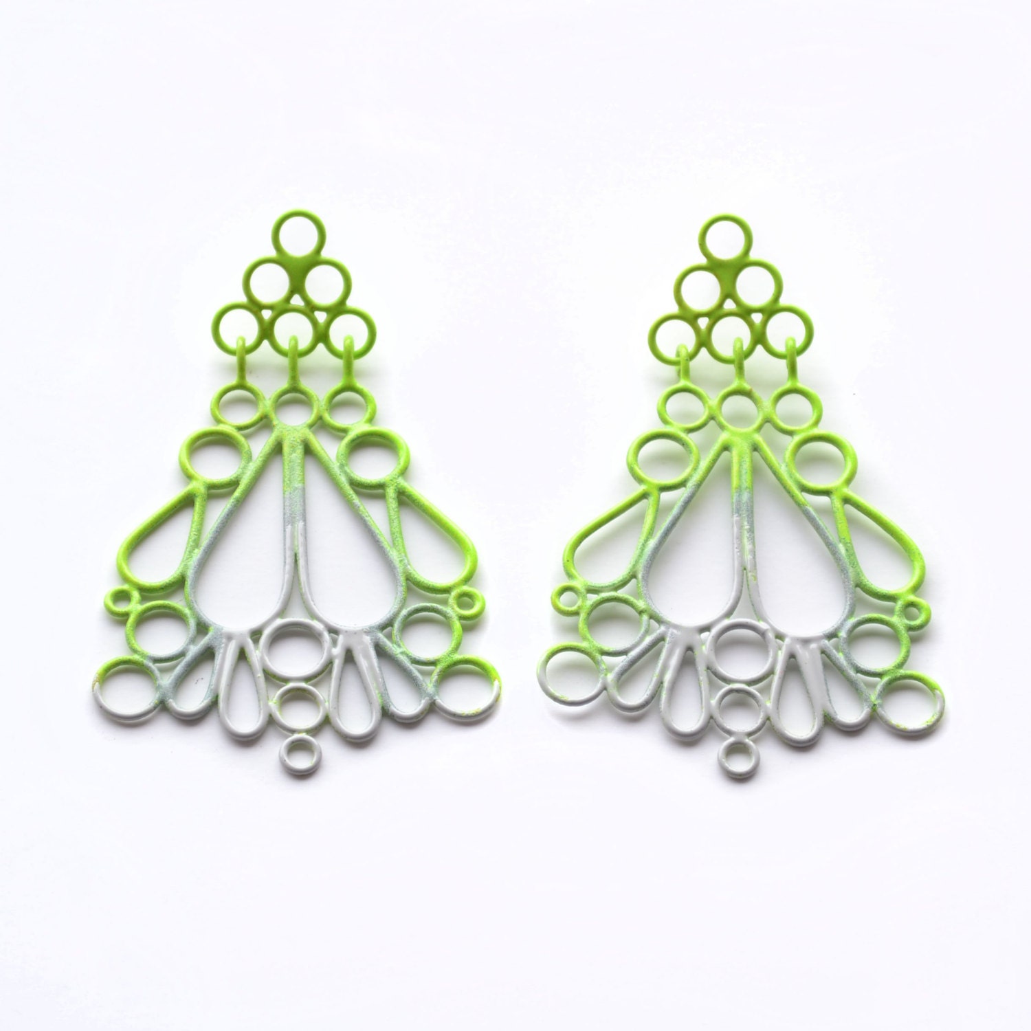 Large statement earirngs, neon green to grey gradation