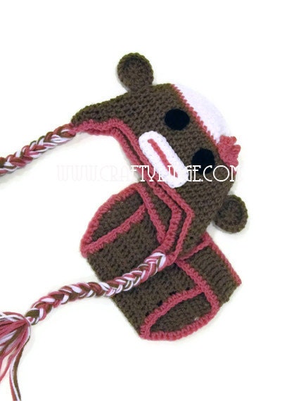 Baby Girls Sock Monkey Set - Baby Photo Prop Set - Hat and Diaper Cover