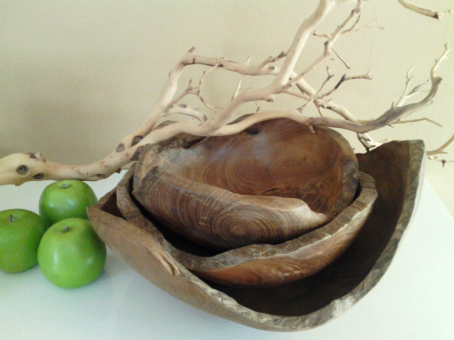 TREASURY ITEM -  (Set of 3) Solid Teak  freeform bowl Salad bowl  - Fruit bowl  - Home decor