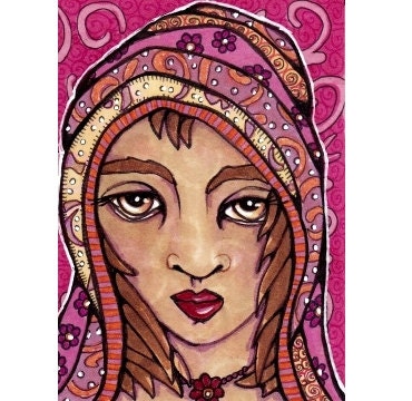 Original ACEO Mystical Woman with Scarf OOAK