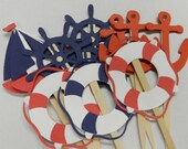 RED and NAVY Nautical Cupcake Toppers Boat, Anchor, Helm, Life Preserver Il_170x135