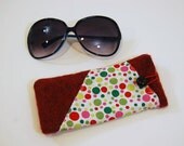 Red Polka Dot Felted Wool Sunglasses Case Quilted Flannel with Closure / Upcycled Fabric