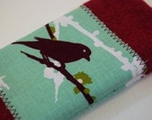 Turquoise Maroon Bird Branch Sunglasses Case Felted Wool / Elastic Button Closure / Joel Dewberry Aviary