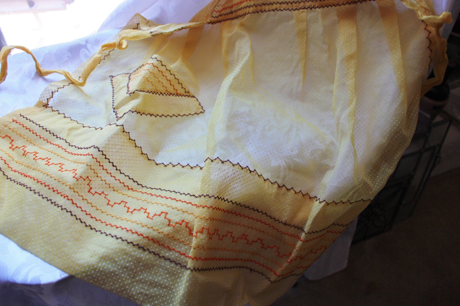 Vintage Buttercream Yellow And White Polka Dot Apron 1950s