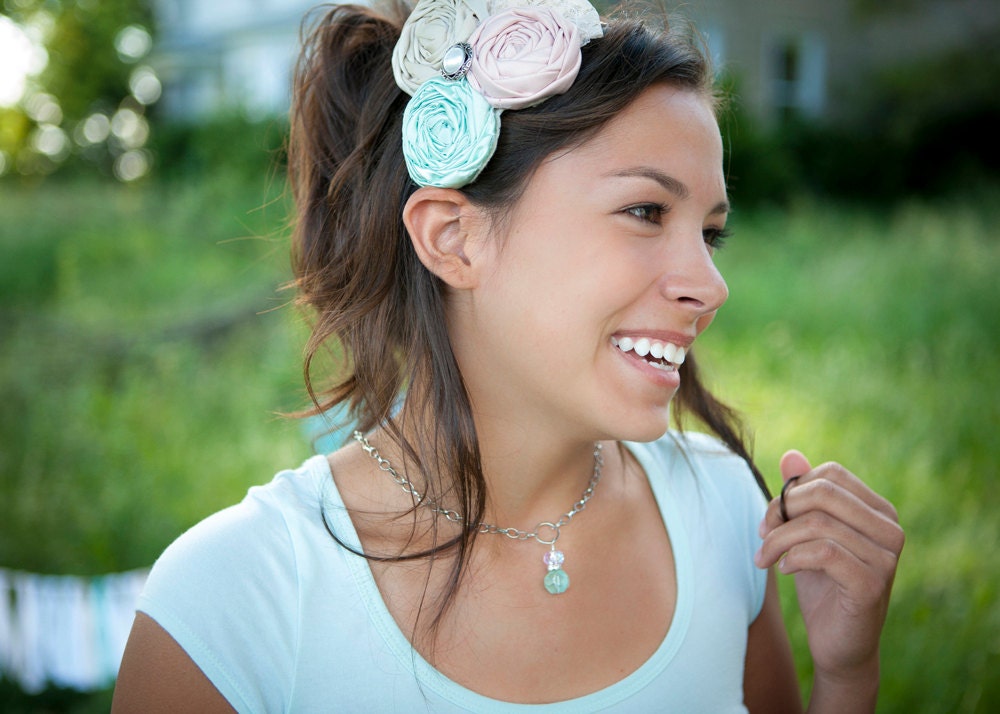 Feminine shades of soft pink, champagne and aqua headband Dream a little dream