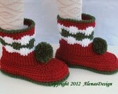PDF Instant Download - Crochet Pattern 066 - Christmas Childrens Pom-Pom Boots ( includes seven sizes)