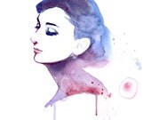 Audrey Hepburn Elegant Profile - Watercolor art print