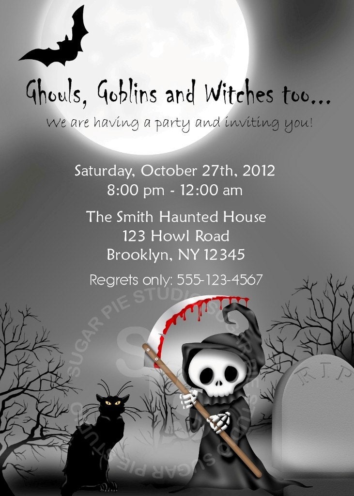 Printable Halloween Birthday party, Invitation Custom Personalized Digital File, DIY Printable