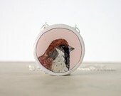 bird necklace - spring fashion pink sparrow medallion necklace - hand painted necklace - spring fashion - iamabird
