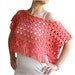 Peach Poncho with Fringes - Coral Crochet Cotton Cape - Spring Summer Fall Fashion - Women Teens Accessories