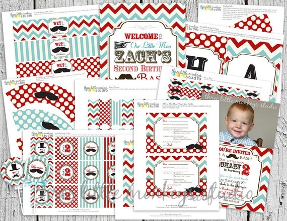 Vintage Little Man Mustache Birthday Party Pack Only - No invitation Il_570xn