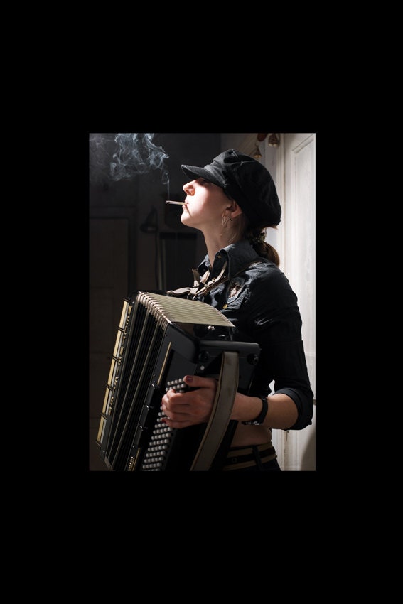 Art photography print for wall decoration - Weltmeister. Music musician accordion. Home decor  black brown. - Melasha