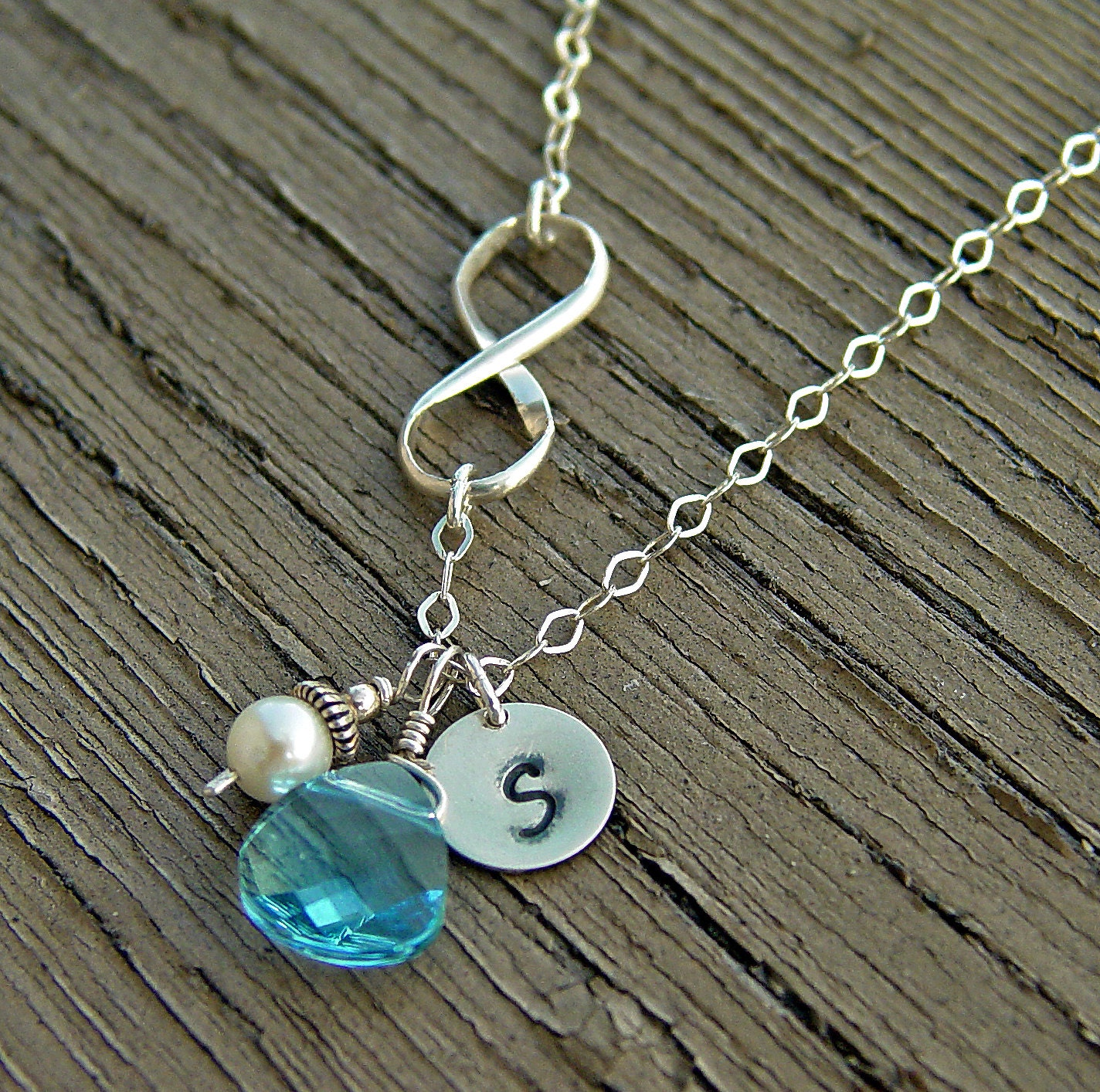 Sterling silver infinity Necklace blue initial