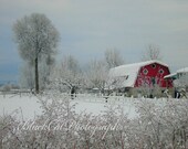 Winter farm scene, red barn photo, country snow picture, farmhouse chic 8x10, rural landscape, fine art nature photo,  winter wonderland
